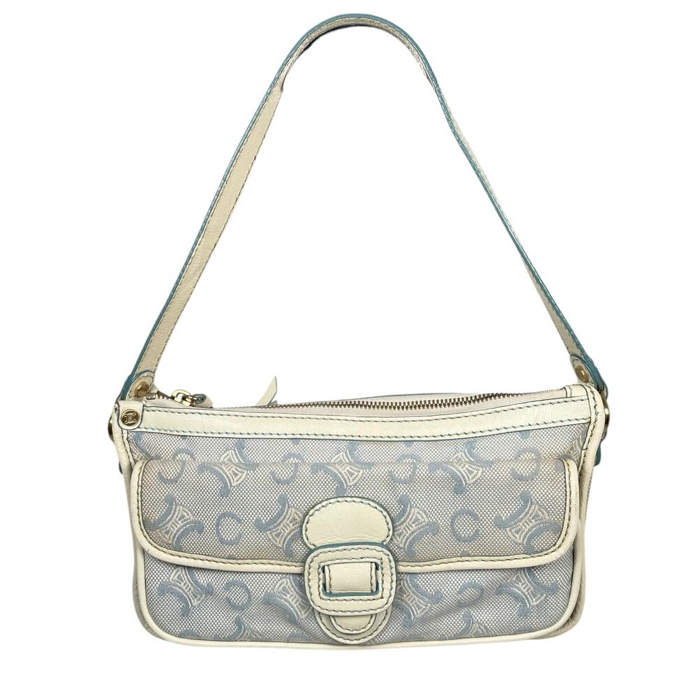 Vintage CELINE Macadam Blue White Monogram Shoulder Bag